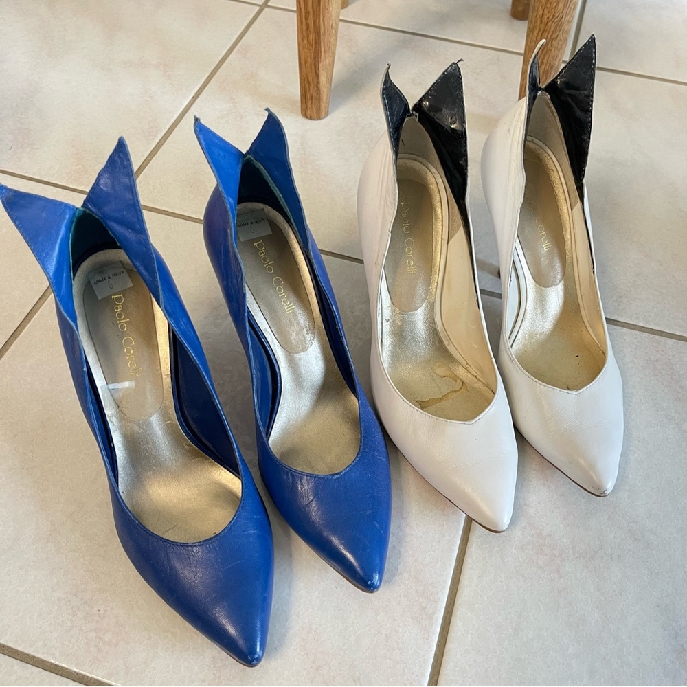 Two pairs of Vintage leather wing pump heels